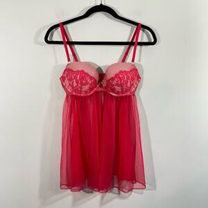 Victoria's Secret Women's Pink Lace Babydolll Bra Top Nightie Size 36C NWT